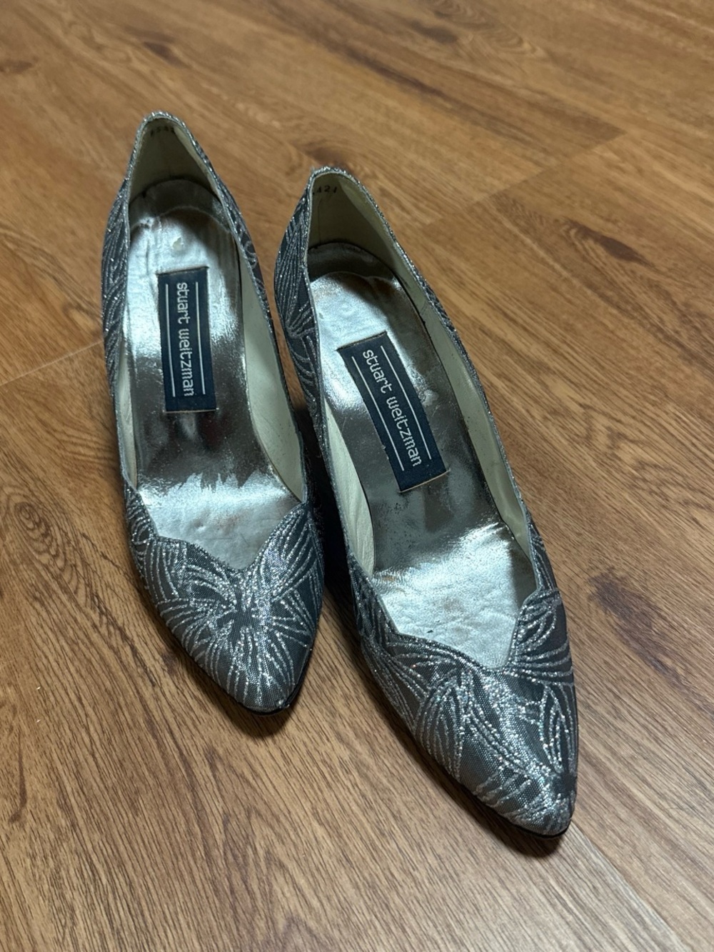 Vintage Stuart Weitzman Silver Embellished Pointed-Toe Pumps